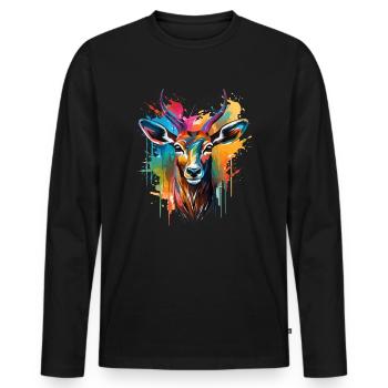 Buntes Impala Farbkleckse Farbspritzer - Männer Premium Bio Langarmshirt - Schwarz - Vorne - Nico (187cm)