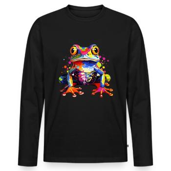 Bunter Frosch Farbkleckse Farbspritzer - Männer Premium Bio Langarmshirt - Schwarz - Vorne - Nico (187cm)