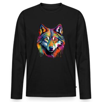 Bunter Wolf Farbspritzer Farbkleckse - Männer Premium Bio Langarmshirt - Schwarz - Vorne - Nico (187cm)