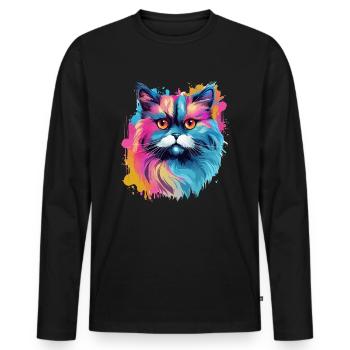 Bunte Himalaya Katze Farbkleckse Farbspritzer - Männer Premium Bio Langarmshirt - Schwarz - Vorne - Nico (187cm)