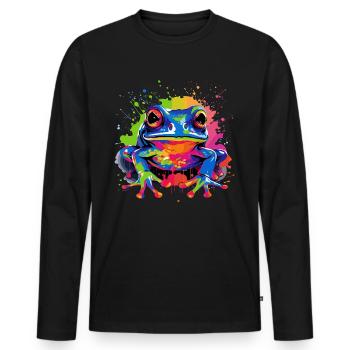 Bunter Frosch Farbkleckse Farbspritzer - Männer Premium Bio Langarmshirt - Schwarz - Vorne - Nico (187cm)
