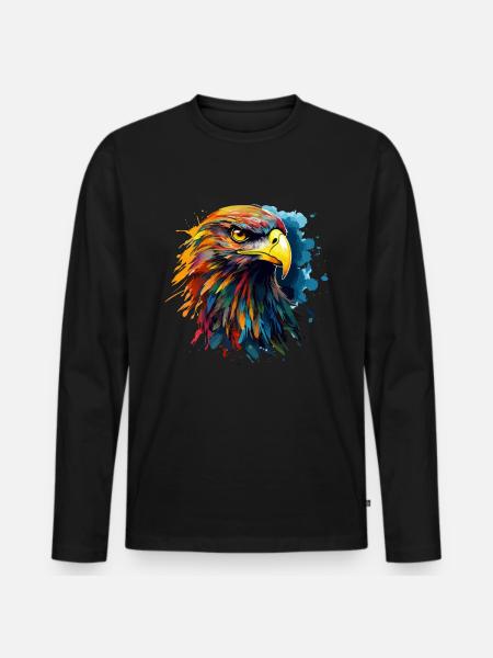 Bunter Steinadler Farbkleckse Farbspritzer - Männer Premium Bio Langarmshirt - Schwarz
