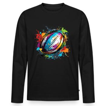 Éclaboussures de peinture de ballon de rugby coloré - T-shirt manches longues Premium bio Homme - noir - Devant - Nico (187cm)