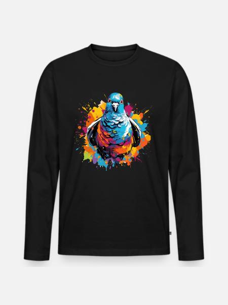 Bunte Taube Farbkleckse Farbspritzer - Männer Premium Bio Langarmshirt - Schwarz