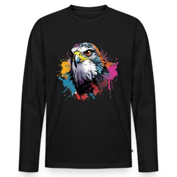 Bunter Wanderfalke Farbkleckse Farbspritzer - Männer Premium Bio Langarmshirt - Schwarz - Vorne - Nico (187cm)