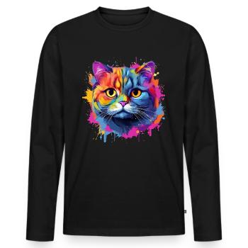 Chat Scottish Fold coloré, touches de couleur - T-shirt manches longues Premium bio Homme - noir - Devant - Nico (187cm)