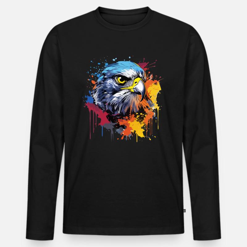 Bunter Wanderfalke Farbkleckse Farbspritzer - Männer Premium Bio Langarmshirt - Schwarz