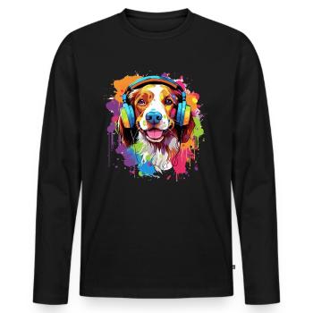 Colorful Brittany dog with headphones - Men's Premium Organic Long Sleeve Shirt - black - Front - Nico (187cm)