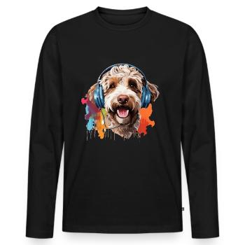 Lagotto Romagnolo coloré avec casque - T-shirt manches longues Premium bio Homme - noir - Devant - Nico (187cm)