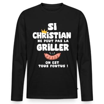 Christian roi barbecue cadeau Christian fêtes - T-shirt manches longues Premium bio Homme - noir - Devant - Nico (187cm)
