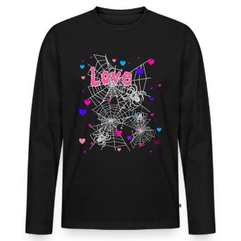 Coeurs, araignée, graffiti, toile d’araignée, amour, coeur - T-shirt manches longues Premium bio Homme - noir - Devant - Nico (187cm)