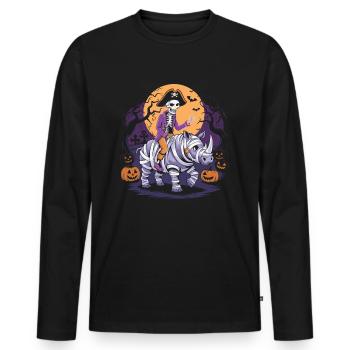 Skeleton riding a rhinoceros on Halloween - Men's Premium Organic Long Sleeve Shirt - black - Front - Nico (187cm)