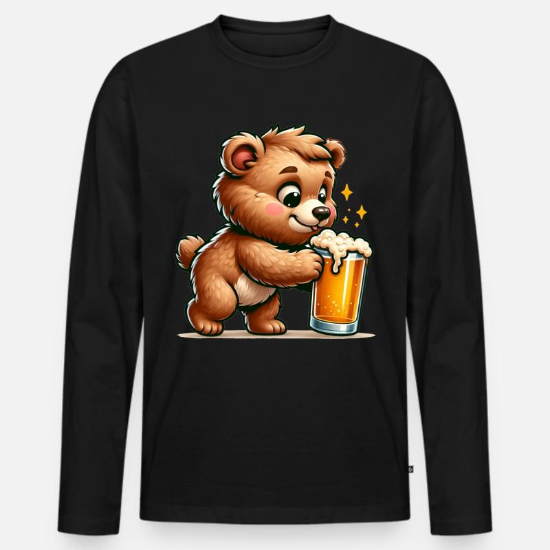 Cute Bear Drinking Beer - Männer Premium Bio Langarmshirt - Schwarz