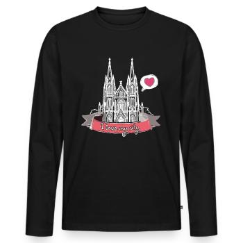 Cologne Cathédrale, Cologne,Cologne Amour, Cœur, Ville, Cologne - T-shirt manches longues Premium bio Homme - noir - Devant - Nico (187cm)