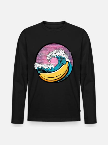 Surfing Banana Sunset - Men's Premium Organic Long Sleeve Shirt - black