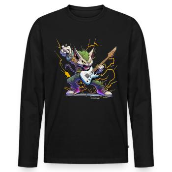 Cartoon cat en tant que guitariste - T-shirt manches longues Premium bio Homme - noir - Devant - Nico (187cm)