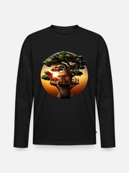 Treehouse at sunset - Men's Premium Organic Long Sleeve Shirt - black