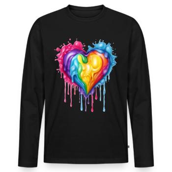 Rainbow Heart - Men's Premium Organic Long Sleeve Shirt - black - Front - Nico (187cm)