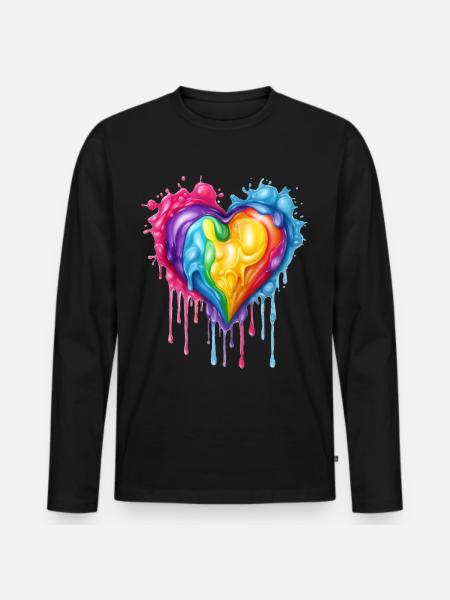 Regenbogen-Herz - Männer Premium Bio Langarmshirt - Schwarz