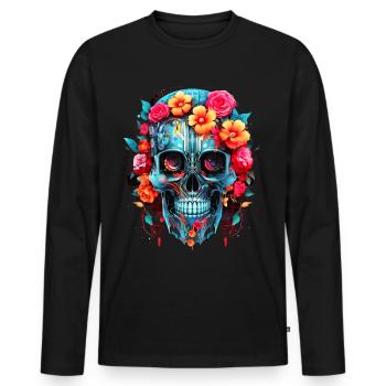 Cyborg Skull Robot Android Sugar Skull - Men's Premium Organic Long Sleeve Shirt - black - Front - Nico (187cm)
