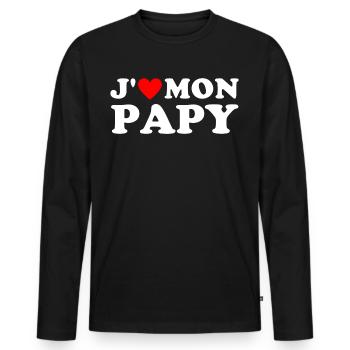 J' aime mon papy cadeau grand-père coeur rouge - T-shirt manches longues Premium bio Homme - noir - Devant - Nico (187cm)