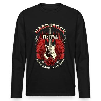 HARDROCK FESTIVAL ROCK HARD LIVE FREE - Männer Premium Bio Langarmshirt - Schwarz - Vorne - Nico (187cm)