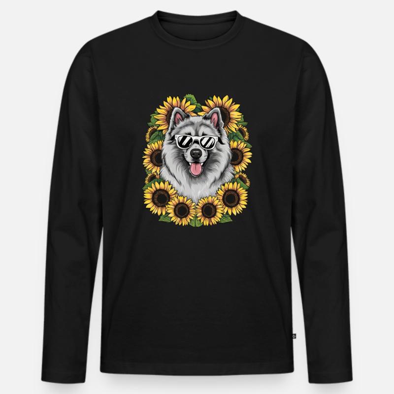 Niedlicher Wolfsspitz mit Sonnenblumen. - Männer Premium Bio Langarmshirt - Schwarz