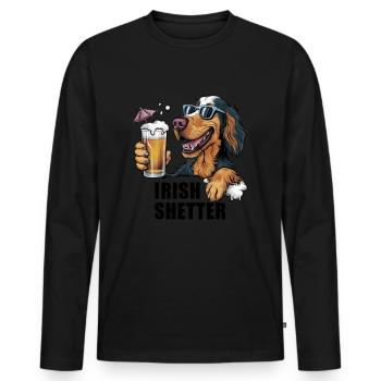 Cooler Irish Setter mit Bier und Sonnenbrille - Männer Premium Bio Langarmshirt - Schwarz - Vorne - Nico (187cm)
