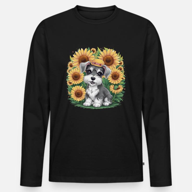 Niedlicher Zwergschnauzer mit Sonnenblumen - Männer Premium Bio Langarmshirt - Schwarz