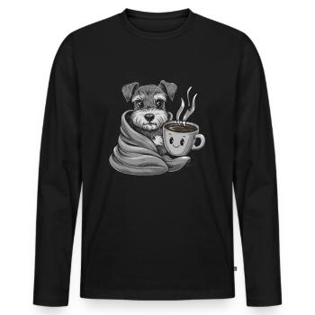 Zwergschnauzer mit Decke und Kaffeetasse - Männer Premium Bio Langarmshirt - Schwarz - Vorne - Nico (187cm)