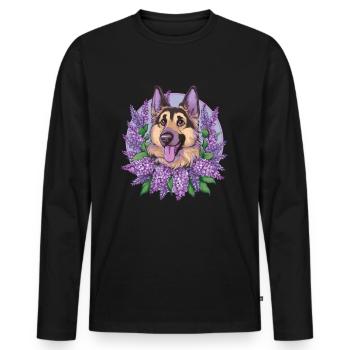 Cute German Shepherd with Lilac - Men's Premium Organic Long Sleeve Shirt - black - Front - Nico (187cm)