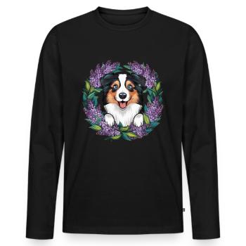 Australian Shepherd Motif with Lilac - Men's Premium Organic Long Sleeve Shirt - black - Front - Nico (187cm)