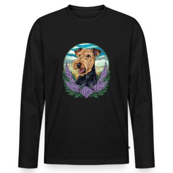 Cute Airedale Terrier with lilac - Men's Premium Organic Long Sleeve Shirt - black - Front - Nico (187cm)