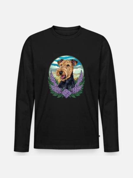 Cute Airedale Terrier with lilac - Men's Premium Organic Long Sleeve Shirt - black