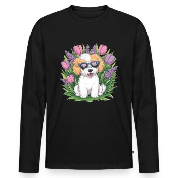 NBichon Frisé with Tulips and Lilac - Men's Premium Organic Long Sleeve Shirt - black - Front - Nico (187cm)