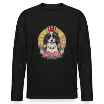 Cute Lion Dog with Flowers and Crown - Men's Premium Organic Long Sleeve Shirt - black - Front - Nico (187cm)