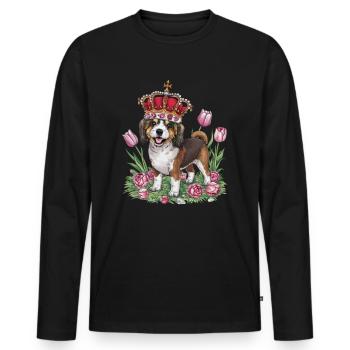 Cute Lion Dog with Flowers and Crown - Men's Premium Organic Long Sleeve Shirt - black - Front - Nico (187cm)