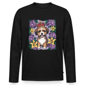 Cute Lion Dog with Flowers and Crown - Men's Premium Organic Long Sleeve Shirt - black - Front - Nico (187cm)