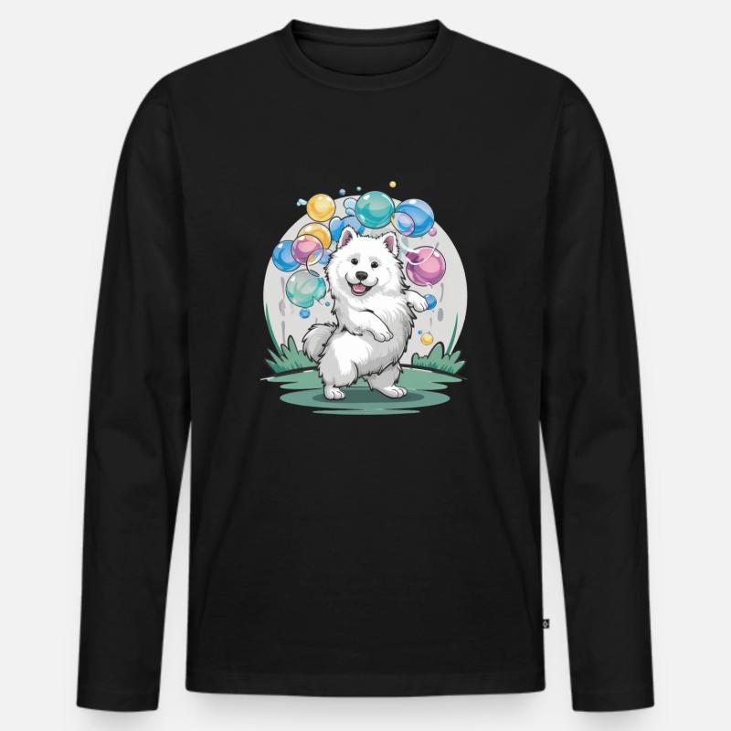 Samojede Hund mit Seifenblasen - Männer Premium Bio Langarmshirt - Schwarz