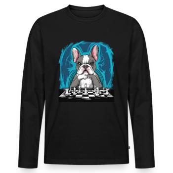 Bouledogue français jouant aux échecs - T-shirt manches longues Premium bio Homme - noir - Devant - Nico (187cm)