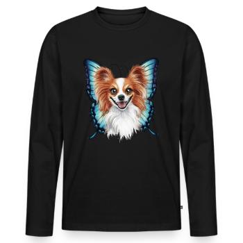Cartoon Papillon Hund mit Schmetterlingsflügeln - Männer Premium Bio Langarmshirt - Schwarz - Vorne - Nico (187cm)