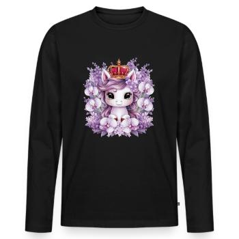 Kawaii Unicorn with Orchids and Lilac - Men's Premium Organic Long Sleeve Shirt - black - Front - Nico (187cm)