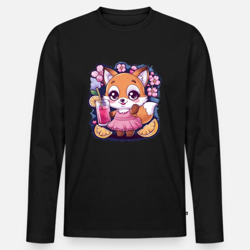 Fuchs mit Limonade, Zitrone, Kirschblüte - Männer Premium Bio Langarmshirt - Schwarz