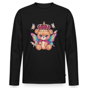 Kawaii Teddybär mit Krone und Schmetterlingen - Männer Premium Bio Langarmshirt - Schwarz - Vorne - Nico (187cm)