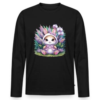 Kawaii Bunny with Orchids and Lilac - Men's Premium Organic Long Sleeve Shirt - black - Front - Nico (187cm)