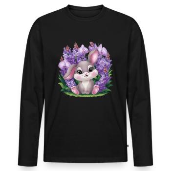 Kawaii Bunny with Orchids and Lilac - Men's Premium Organic Long Sleeve Shirt - black - Front - Nico (187cm)