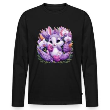 Kawaii Bunny with Orchids and Lilac - Men's Premium Organic Long Sleeve Shirt - black - Front - Nico (187cm)