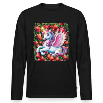 Mignon Licorne Pégase avec des fraises - T-shirt manches longues Premium bio Homme - noir - Devant - Nico (187cm)