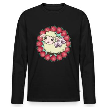 Süßes Kawaii Schaf mit Erdbeeren & Orchideen - Männer Premium Bio Langarmshirt - Schwarz - Vorne - Nico (187cm)