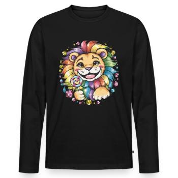 Süßer Kawaii Löwe mit Süßigkeiten - Männer Premium Bio Langarmshirt - Schwarz - Vorne - Nico (187cm)